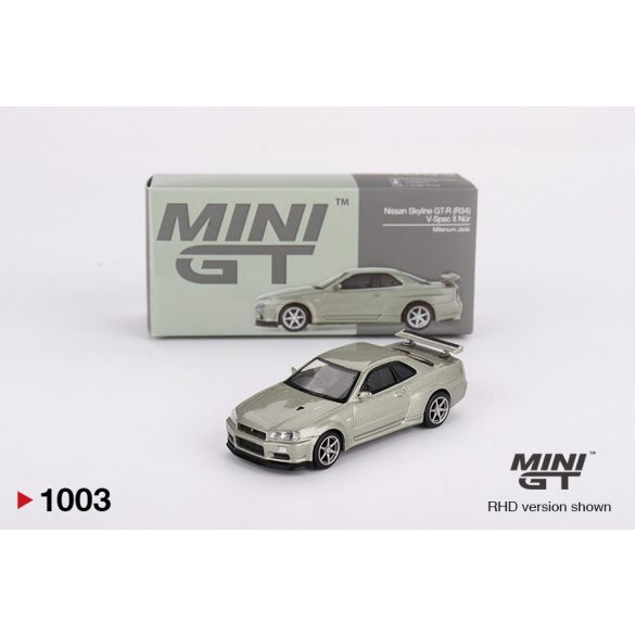 MiniGT Nissan Skyline GT-R (R34) V-spec II Nur, 2002, 1/64, millenium jade