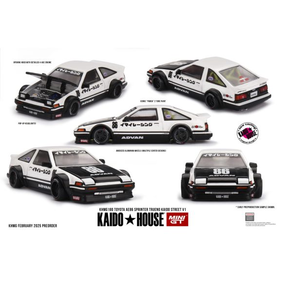 MiniGT Toyota Sprinter Truneo (ae86), Kaido works, Imai racing V1, black/white